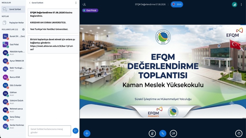 Kaman Meslek Yüksekokulunda Çevrim İçi EFQM Değerlendirme Toplantısı Gerçekleştirildi